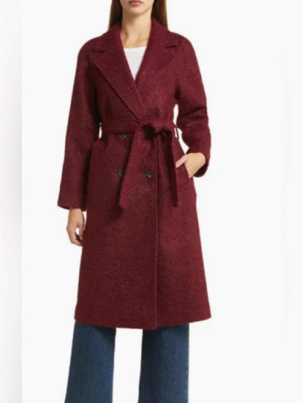 NWT Avec Les Filles Double Breasted Textured Walking Coat in Bordeaux Sz Sm